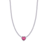 Asfour Crystal Tennis Necklace With Dark Rose Heart Stone In 925 Sterling Silver-ND0427-WO5